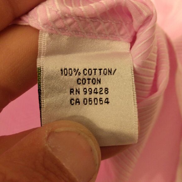 Bugatchi Uomu dress shirt  mens L Large 16 34/35 pink stripe long sleeve button - Picture 8 of 9